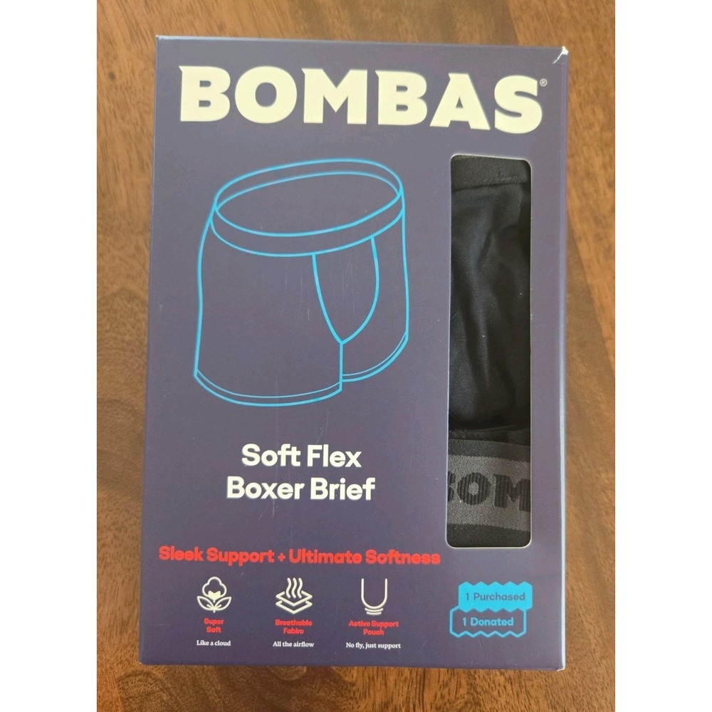 Bombas Men's Soft Flex 6" Boxer Brief 2-Pack Black Small (29-31) New Open Box
